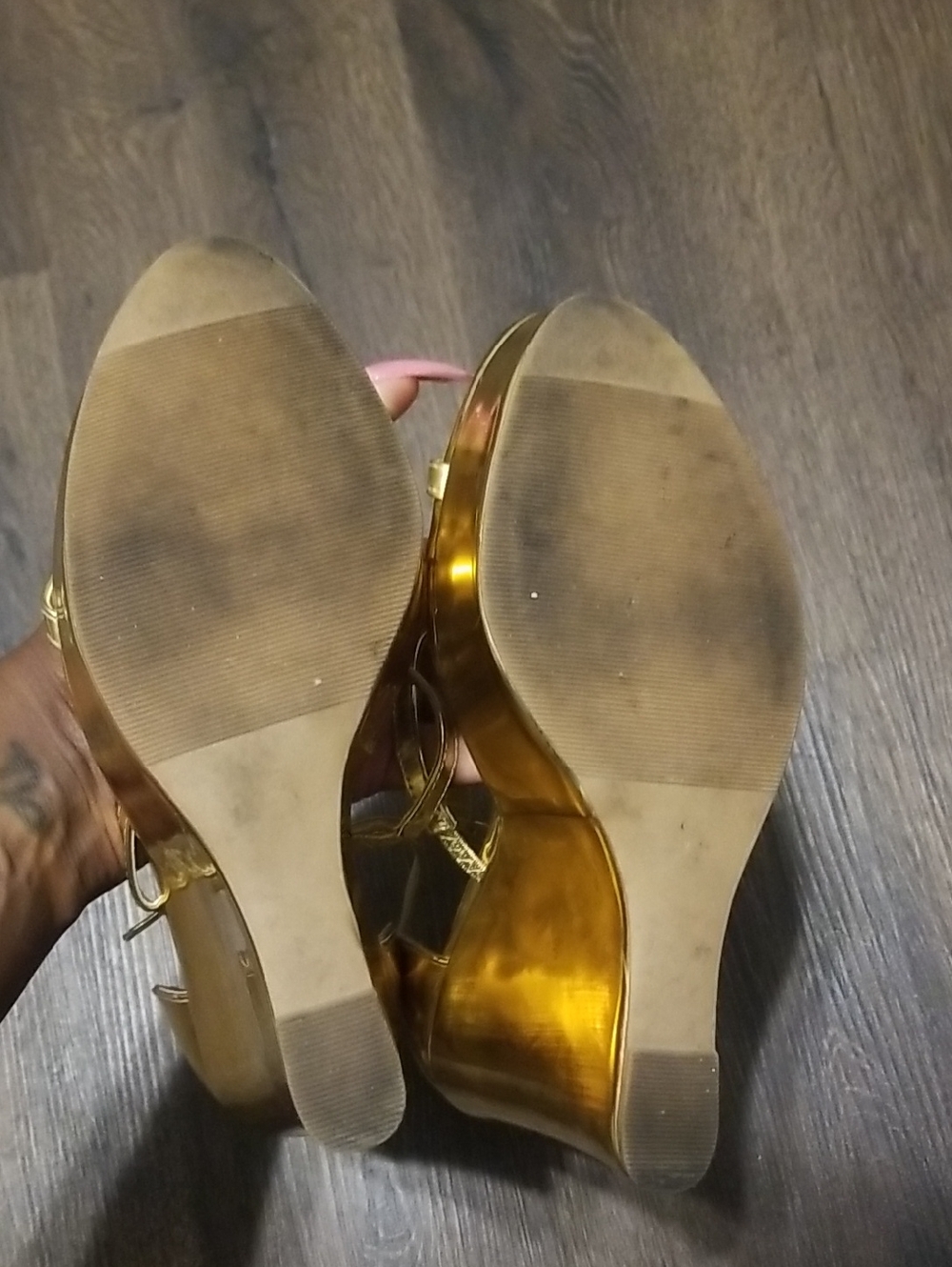 Gold Wedge Sandals for Women - Strappy Metallic Platform - Picture 8 of 12